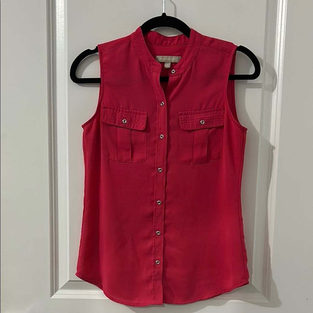 Sleeveless Red Button-Up Women's Top